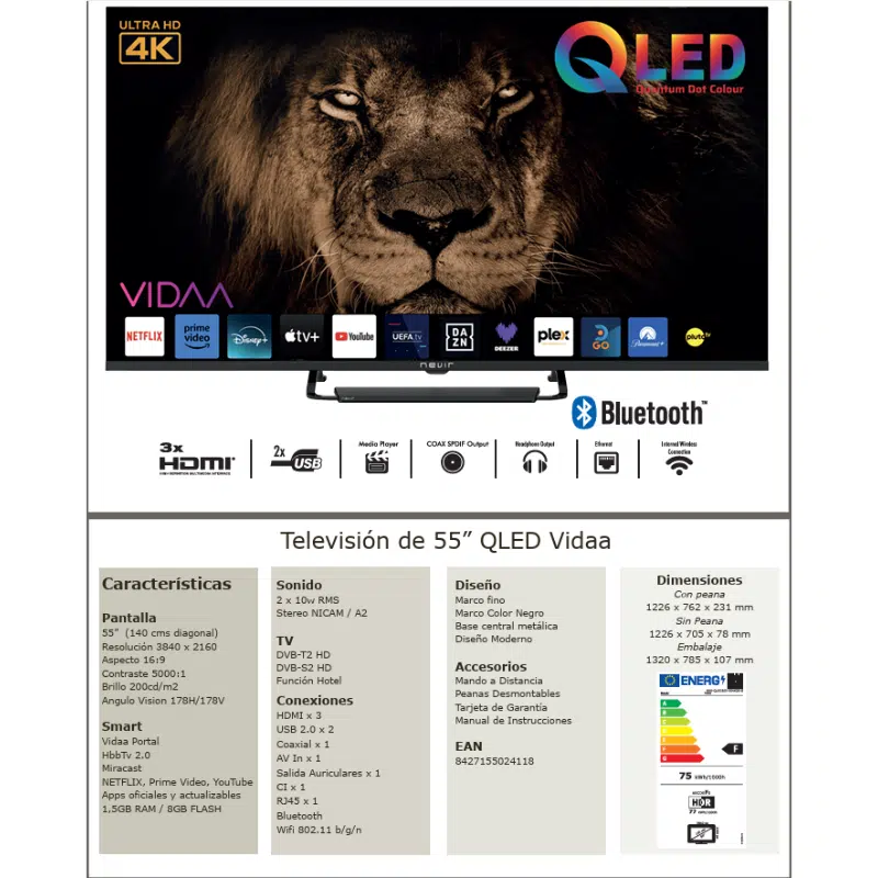 Televisor Nevir QLED 55″ Ultra HD Smart TV VIDAA - Imagen 2