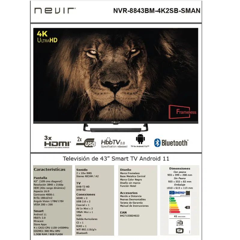 Televisor Nevir Smart TV 43" Ultra HD Negro - Imagen 3