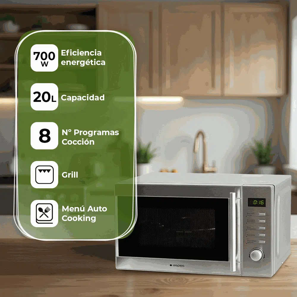 Microondas con Grill Aspes AMW2700DGX 20L Inox - Imagen 5