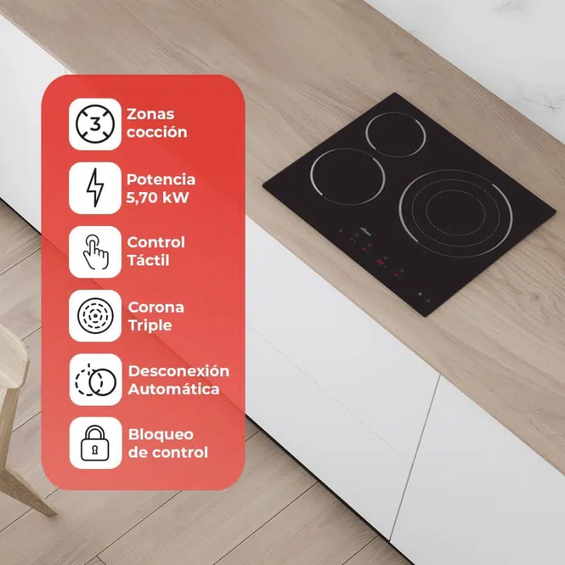 Placa Vitrocerámica 3 zonas Nilson NV3600 Negro - Imagen 3