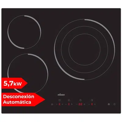 Placa Vitrocerámica 3 zonas Nilson NV3600 Negro