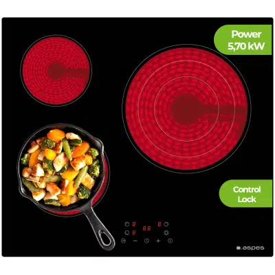 Placa vitrocerámica 3 zonas Aspes AV3602 Negro