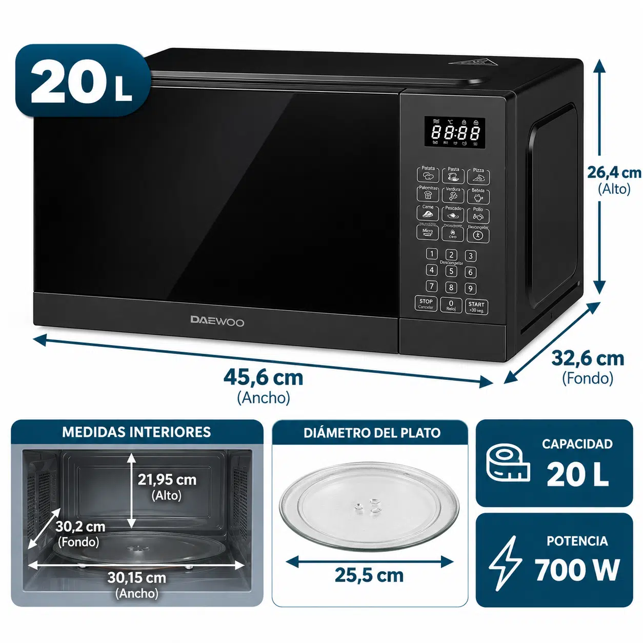 Microondas DAEWOO MD-FA202SB-EU Negro - Imagen 2