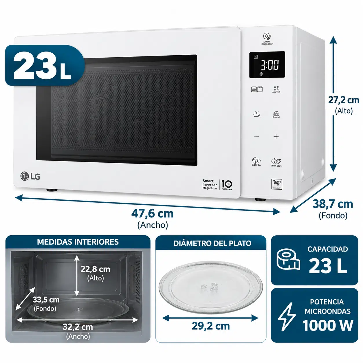 Microondas con Grill LG MH6336GIH Blanco - Imagen 2