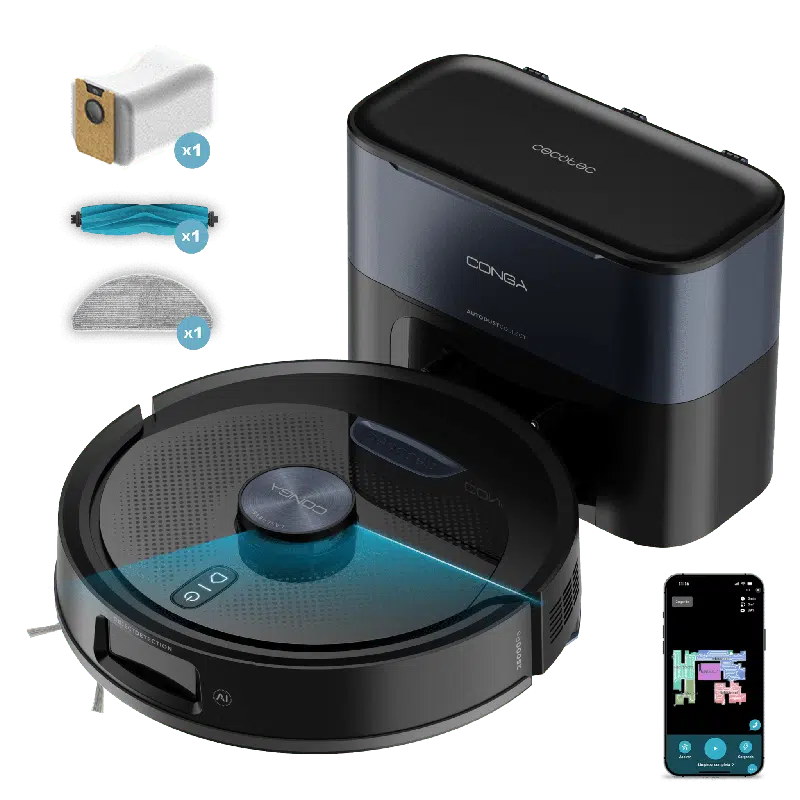 Robot aspirador con base de autovaciado Cecotec Conga Y90 Dark